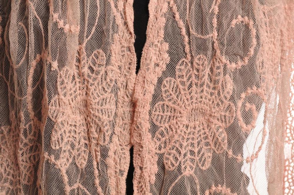 Liss Kiss Dark Peach Vintage Lace With Flowers - Scarf