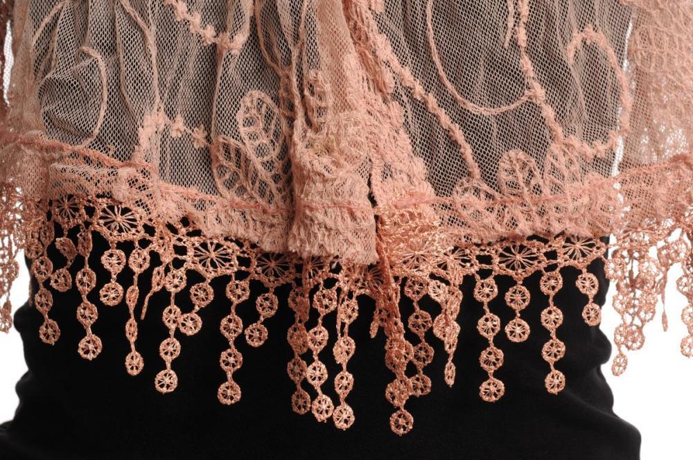 Liss Kiss Dark Peach Vintage Lace With Flowers - Scarf