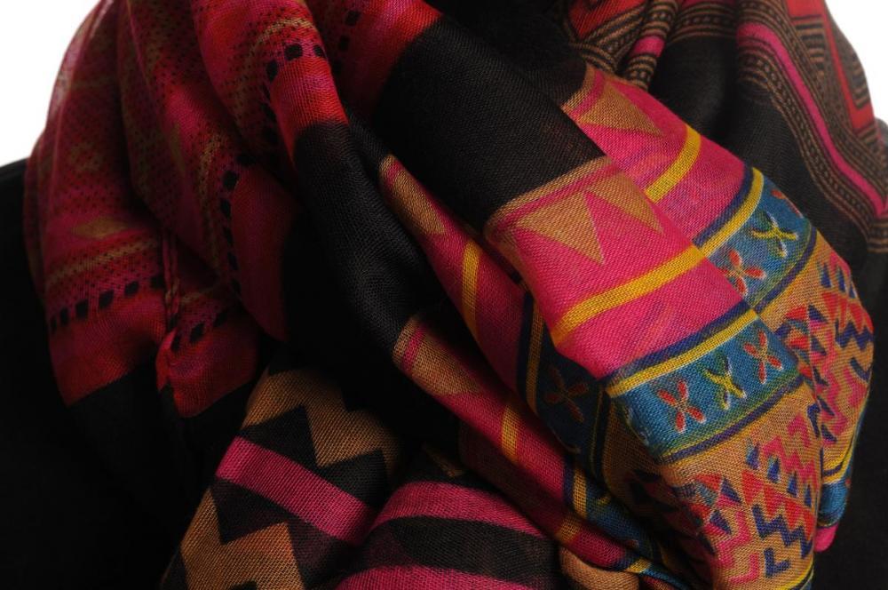 Liss Kiss Dark Pink Black & Blue Aztec Unisex Scarf & Beach Sarong - Scarf
