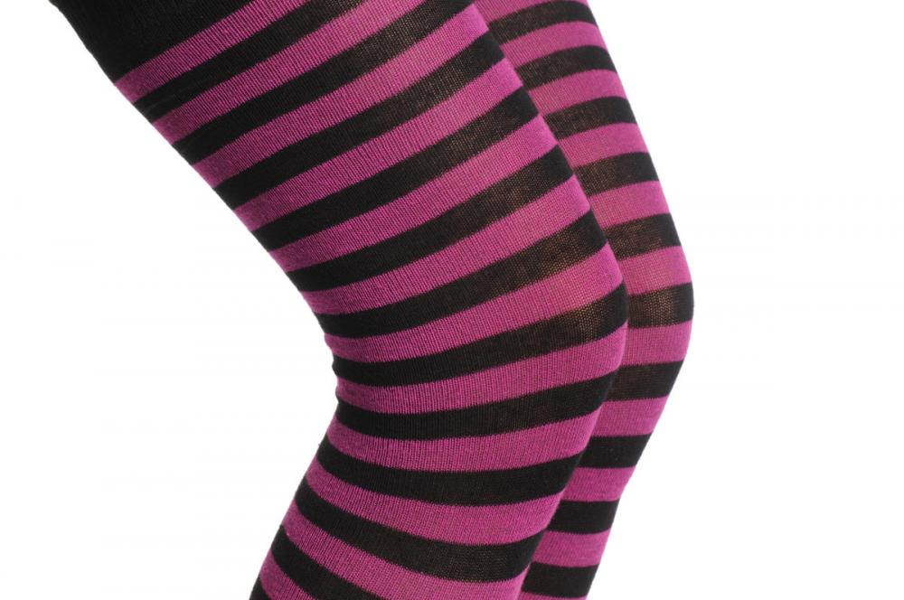 Liss Kiss Dark Pink & Black Stripes - Over The Knee Socks