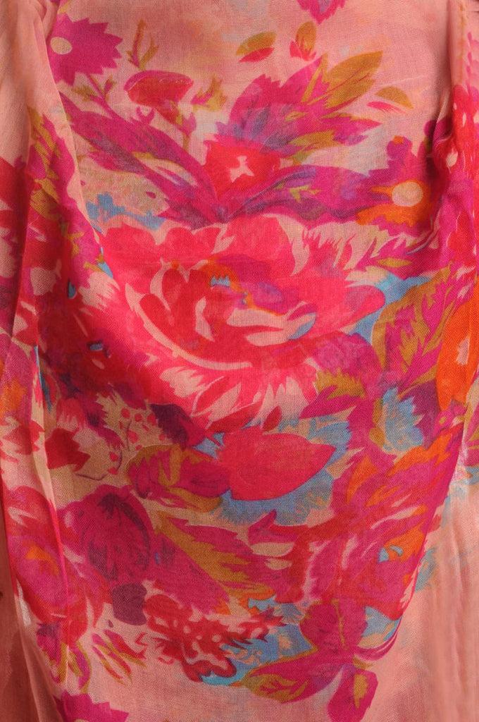 Liss Kiss Dark Pink & Blue Vintage Flowers On Pink Unisex Scarf & Beach Sarong - Scarf