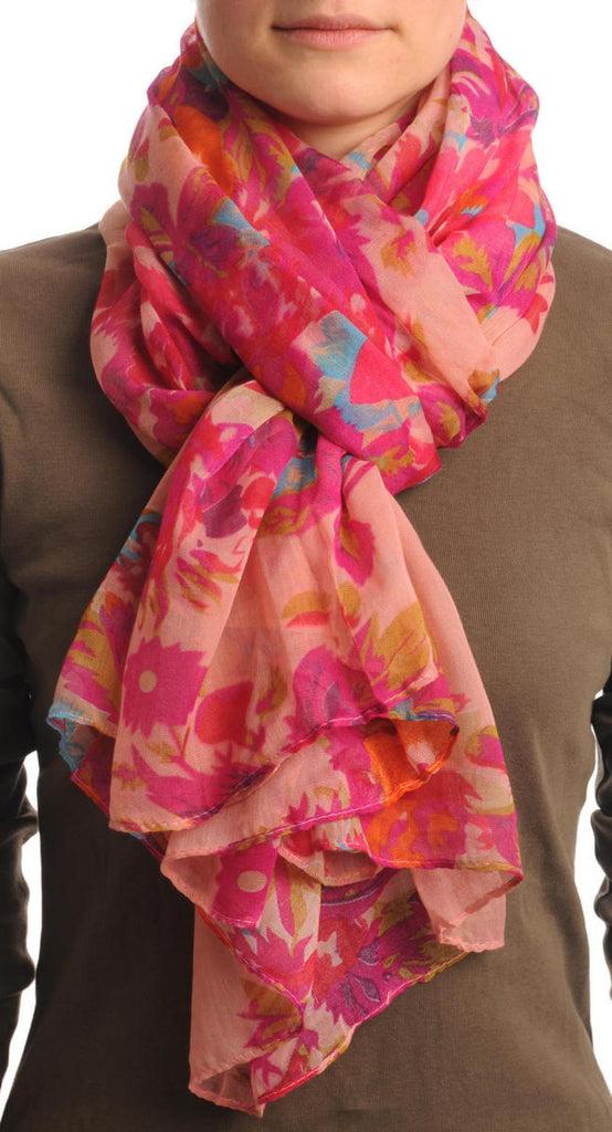 Liss Kiss Dark Pink & Blue Vintage Flowers On Pink Unisex Scarf & Beach Sarong - Scarf