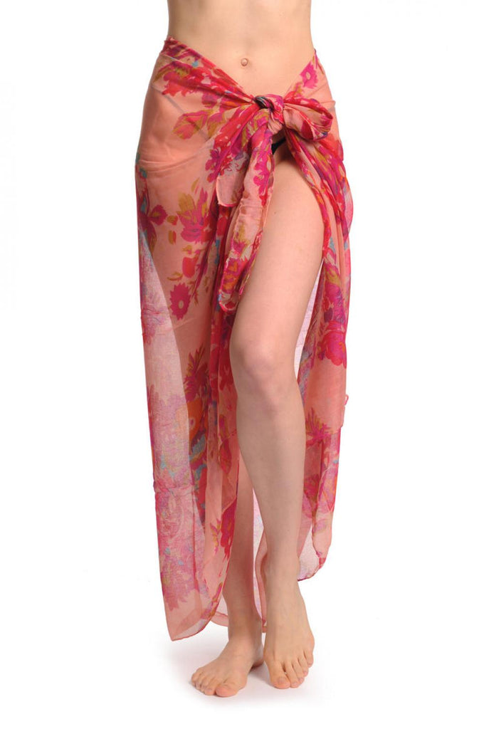 liss kiss Dark Pink & Blue Vintage Flowers On Pink Unisex Scarf & Beach Sarong - Scarf