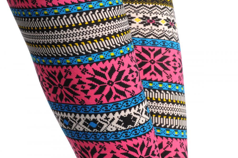 Liss Kiss Dark Pink Blue & Yellow Aztec Jacquard Knit Print - Leggings