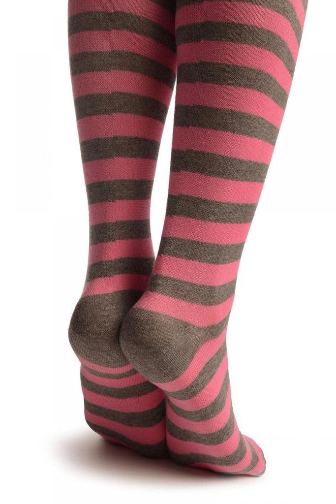 Liss Kiss Dark Pink & Dark Grey Stripes - Over The Knee Socks