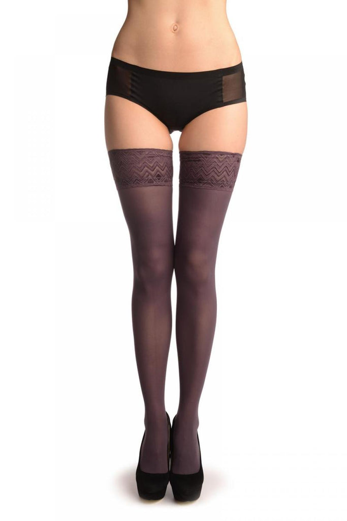 liss kiss Dark Plum With Matching Silicon Garter - Hold Ups