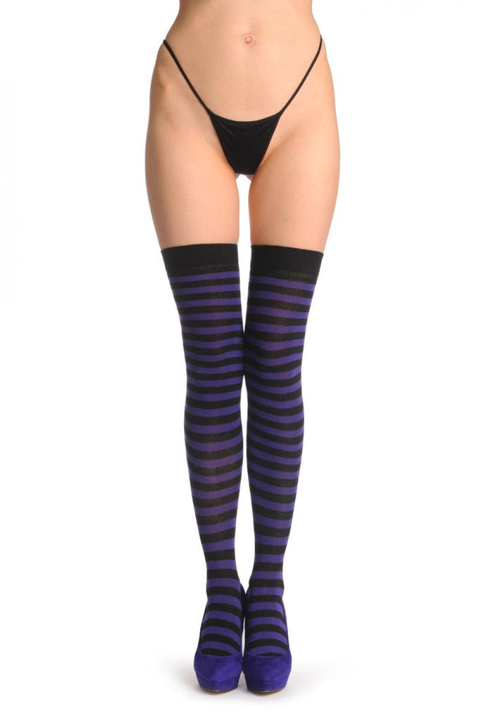 Liss Kiss Dark Purple & Black Stripes - Over The Knee Socks