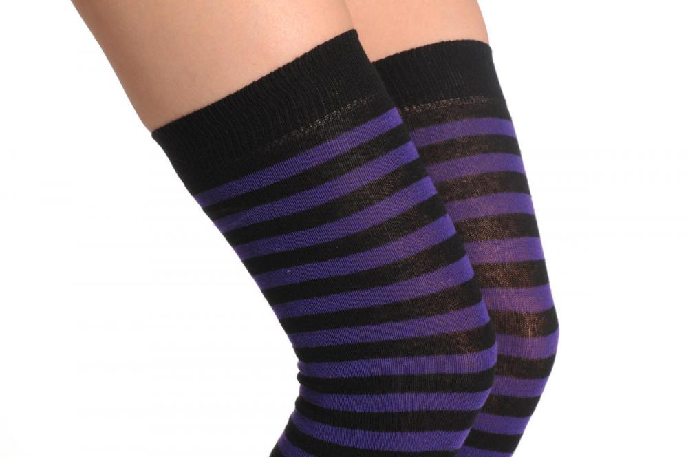 Liss Kiss Dark Purple & Black Stripes - Over The Knee Socks
