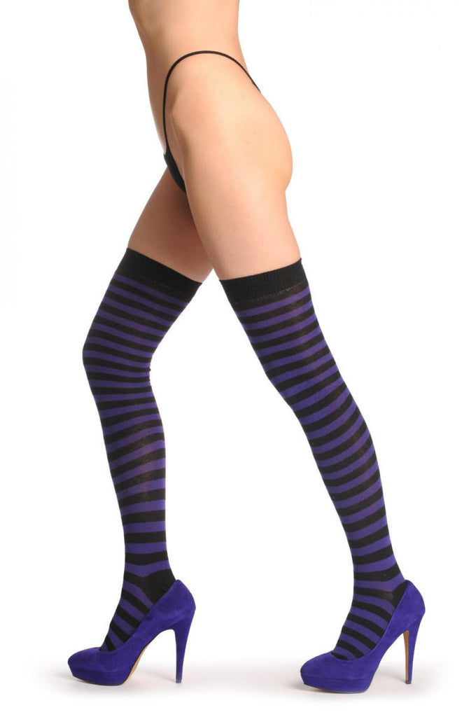 liss kiss Dark Purple & Black Stripes - Over The Knee Socks