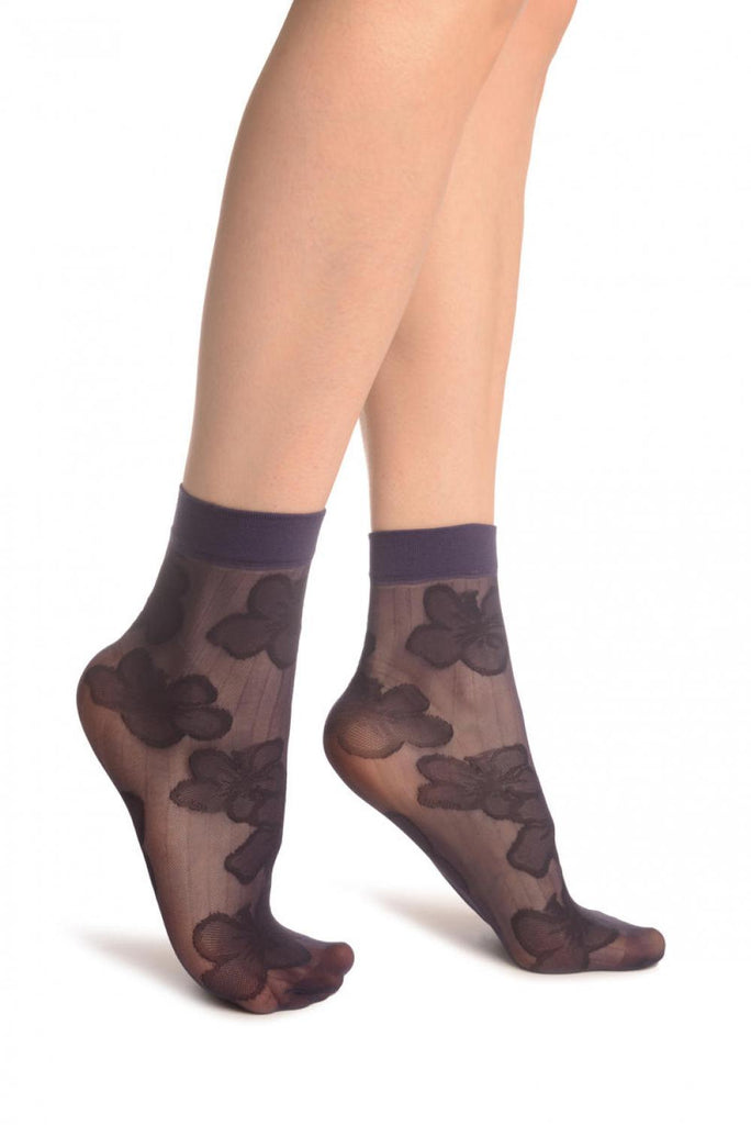 liss kiss Dark Purple Flower & Stripes Ankle High Socks - Socks