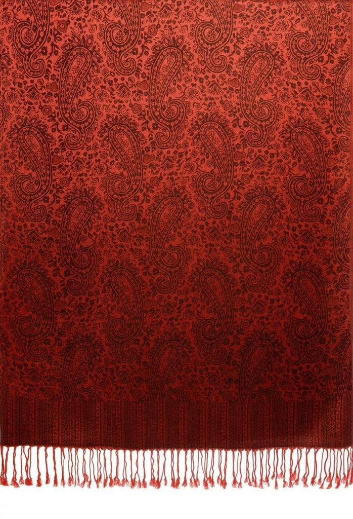 Liss Kiss Dark Red & Black Paisleys Pashmina Feel With Tassels - Scarf