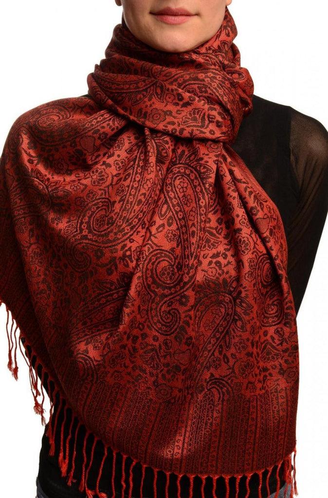 liss kiss Dark Red & Black Paisleys Pashmina Feel With Tassels - Scarf