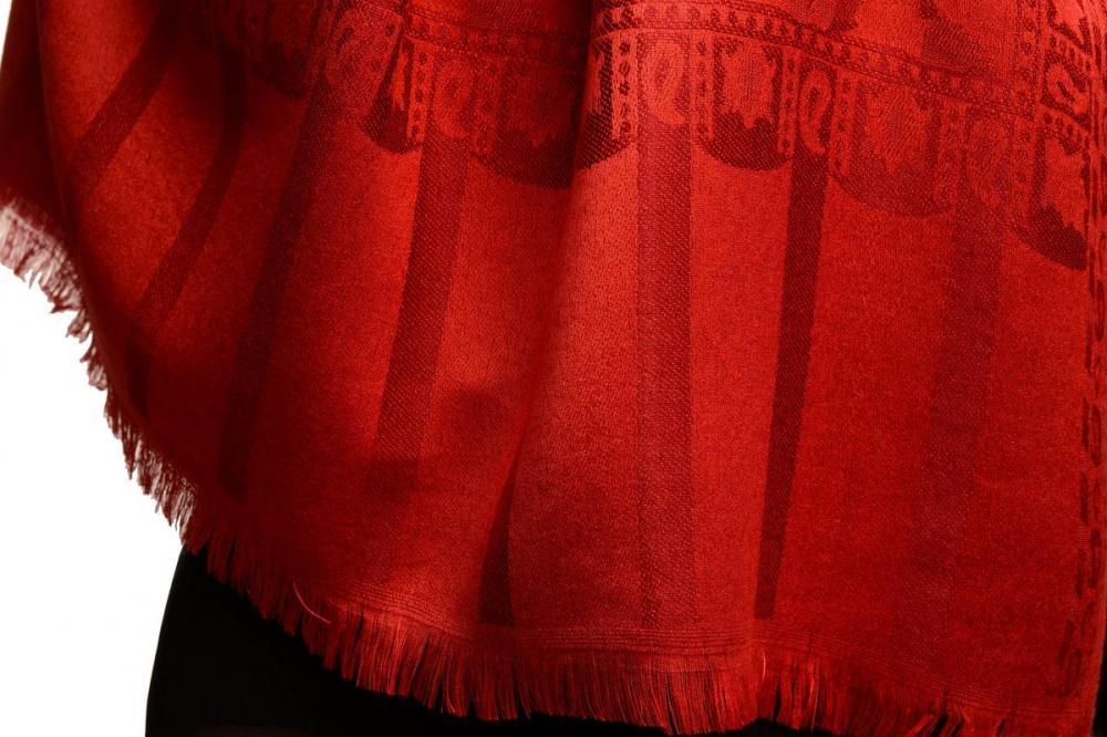 Liss Kiss Dark Red Large Paisley On Red Pashmina Feel - Scarf