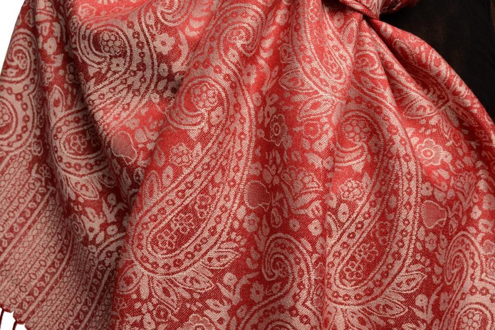 Liss Kiss Dark Red & White Paisleys Pashmina Feel With Tassels - Scarf