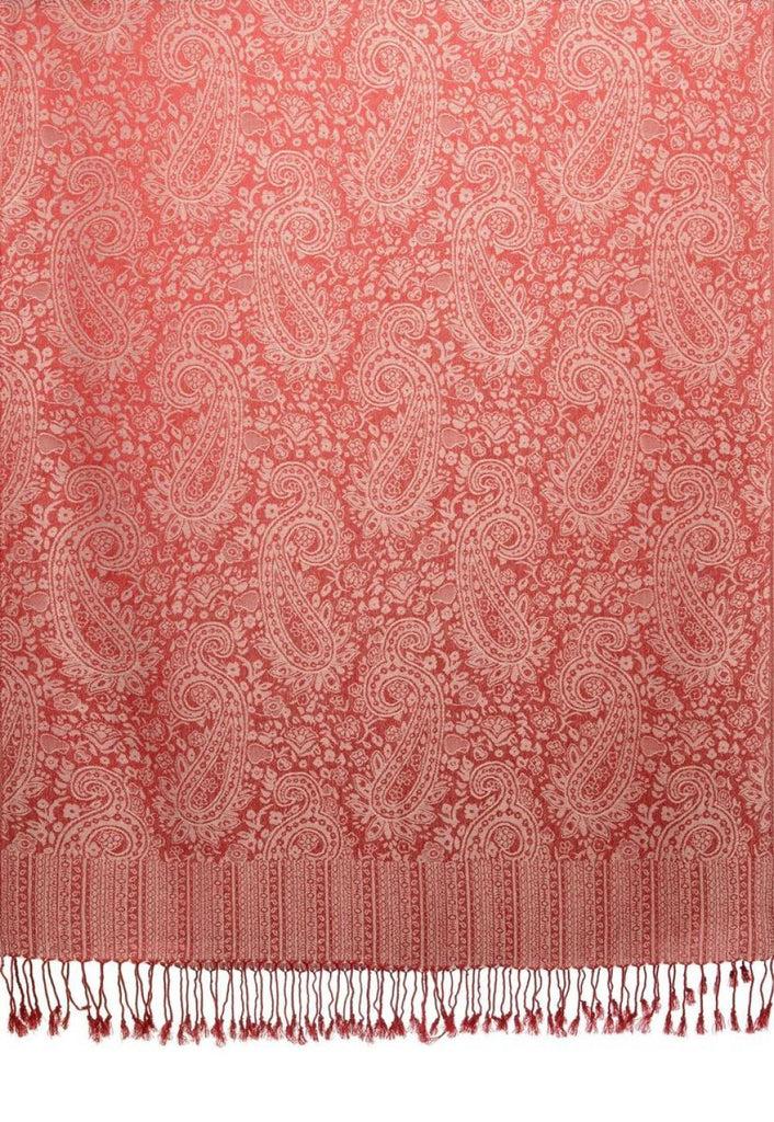 Liss Kiss Dark Red & White Paisleys Pashmina Feel With Tassels - Scarf