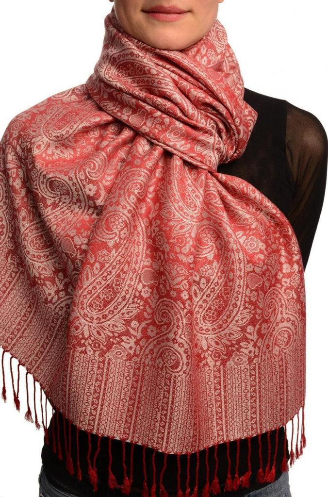 liss kiss Dark Red & White Paisleys Pashmina Feel With Tassels - Scarf