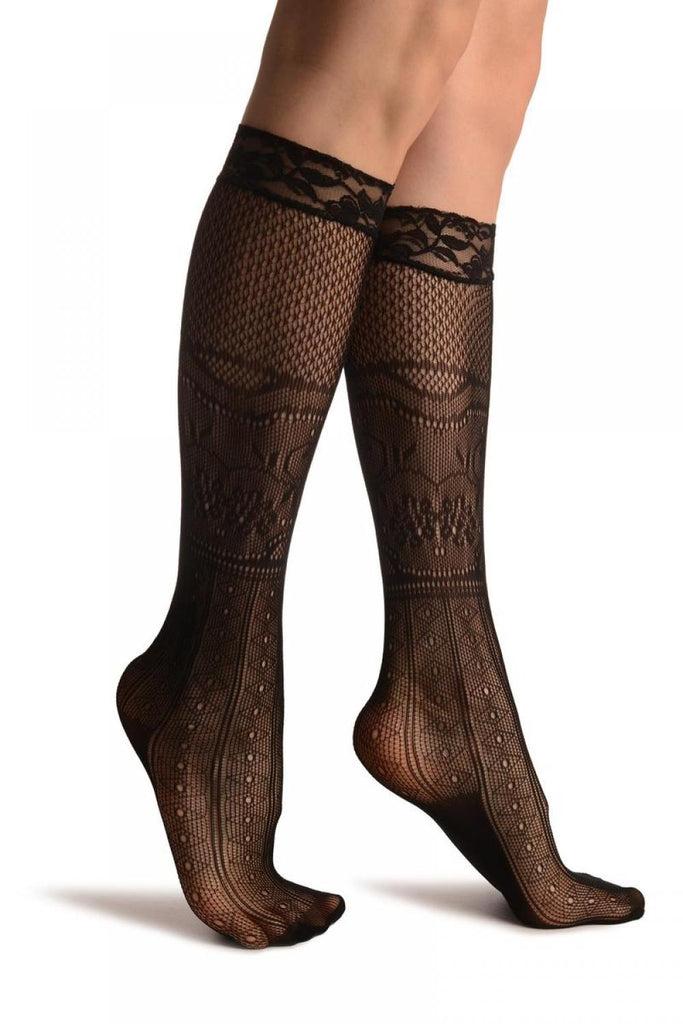 liss kiss Diamonds Flowers & Mesh Panels Lace Knee High Socks - Socks