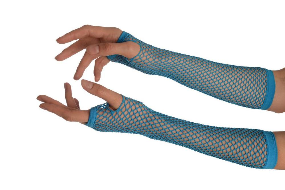 Liss Kiss Dodger Blue Fishnet Fingerless Party Gloves - Gloves