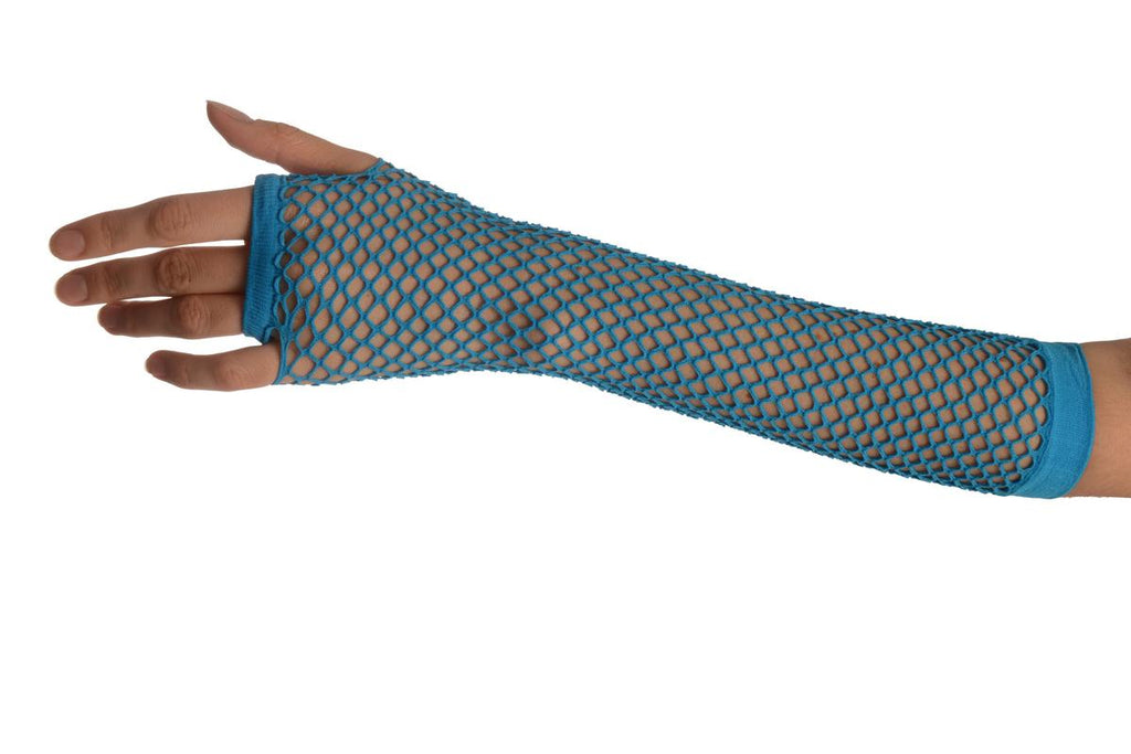 Liss Kiss Dodger Blue Fishnet Fingerless Party Gloves - Gloves