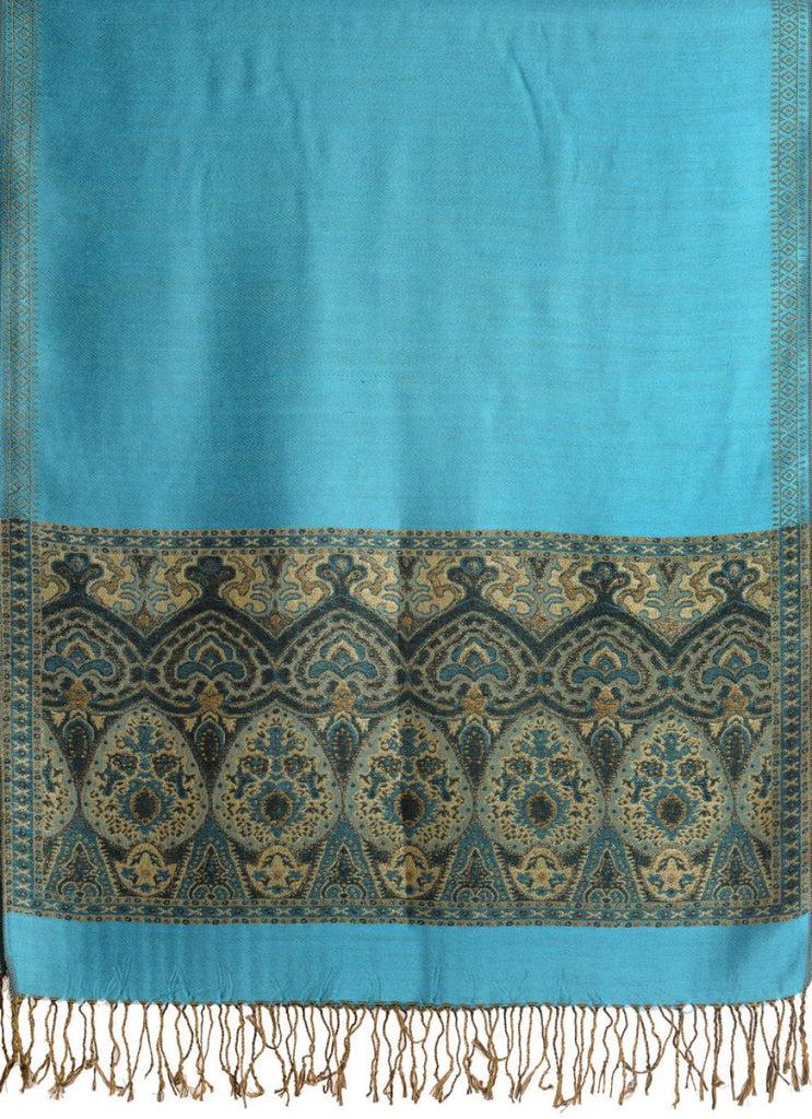 Liss Kiss Dodger Blue With Lurex Ornaments Pashmina With Tassels - Scarf