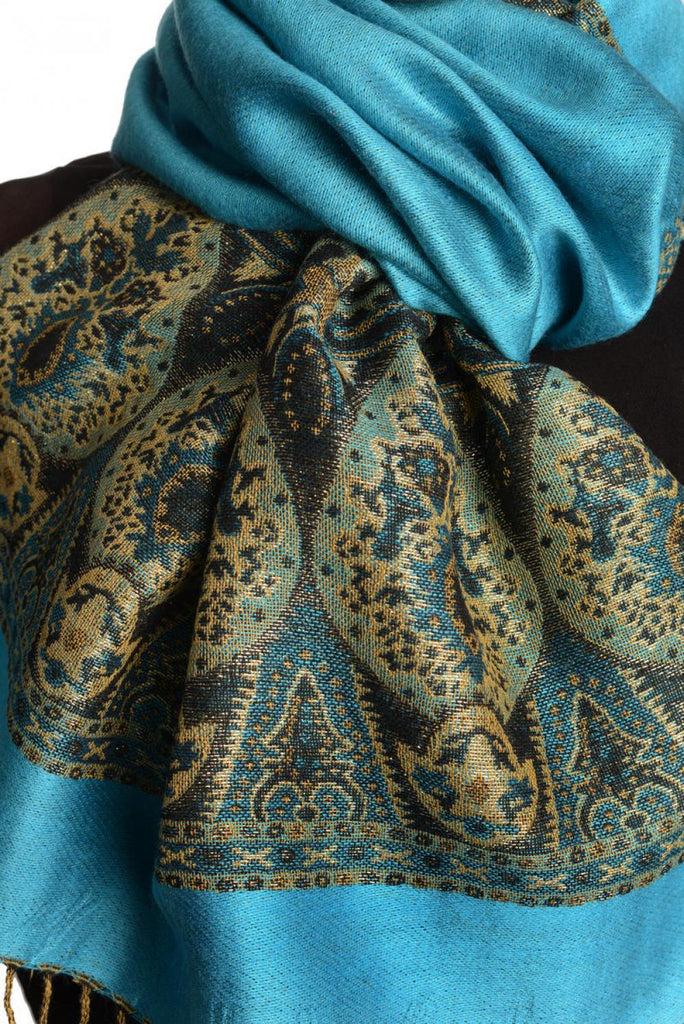 Liss Kiss Dodger Blue With Lurex Ornaments Pashmina With Tassels - Scarf