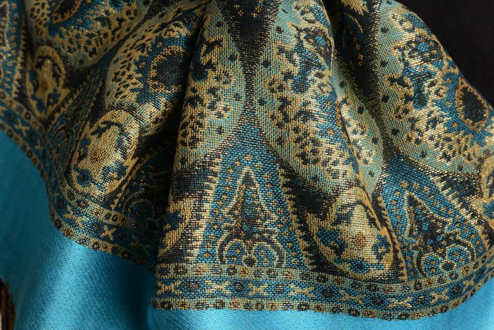 Liss Kiss Dodger Blue With Lurex Ornaments Pashmina With Tassels - Scarf