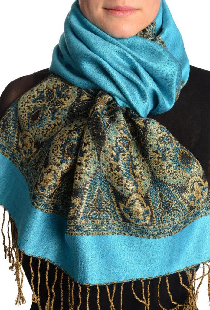 liss kiss Dodger Blue With Lurex Ornaments Pashmina With Tassels - Scarf