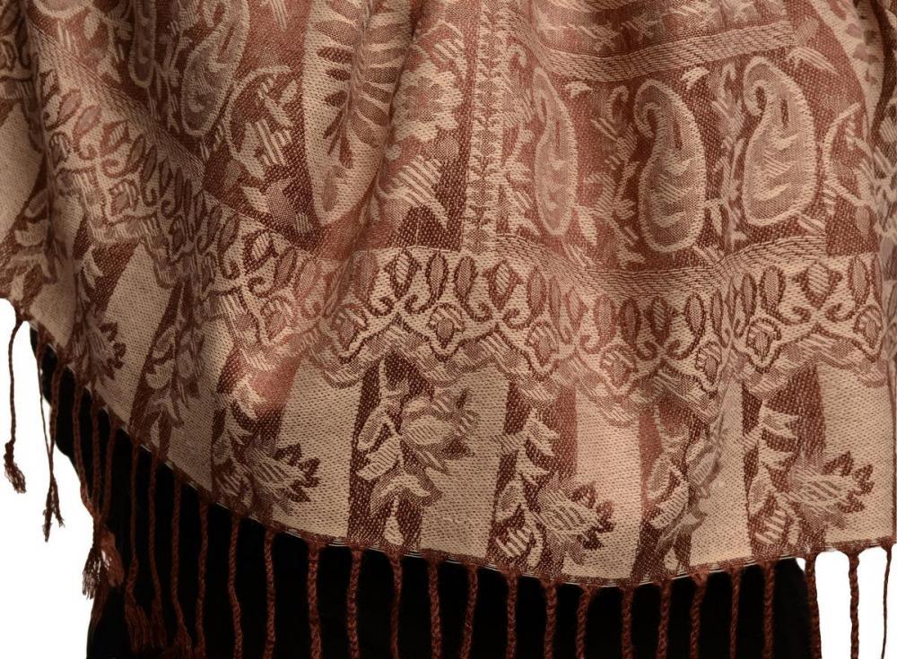 Liss Kiss Dots On Beige & Brown Pashmina Feel With Tassels - Scarf