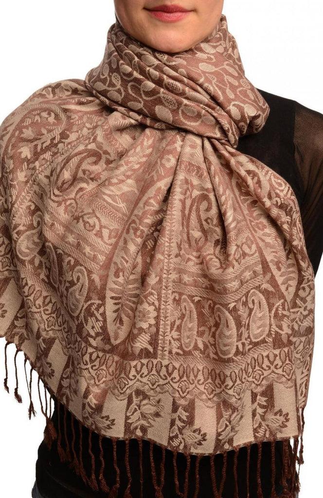 liss kiss Dots On Beige & Brown Pashmina Feel With Tassels - Scarf