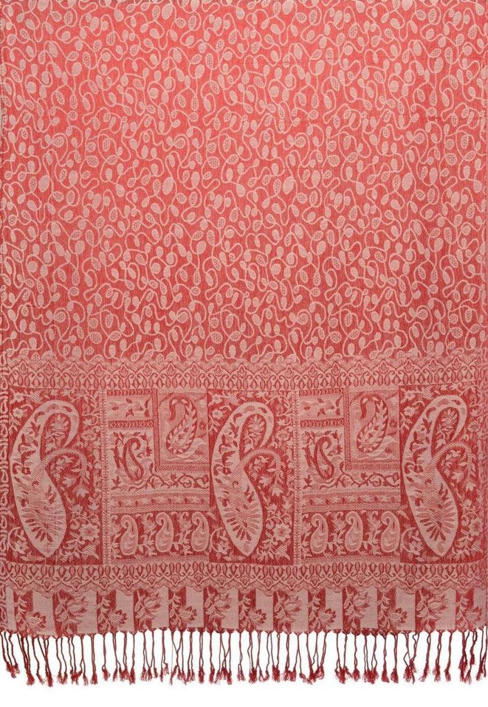 Liss Kiss Dots On Beige & Red Pashmina Feel With Tassels - Scarf