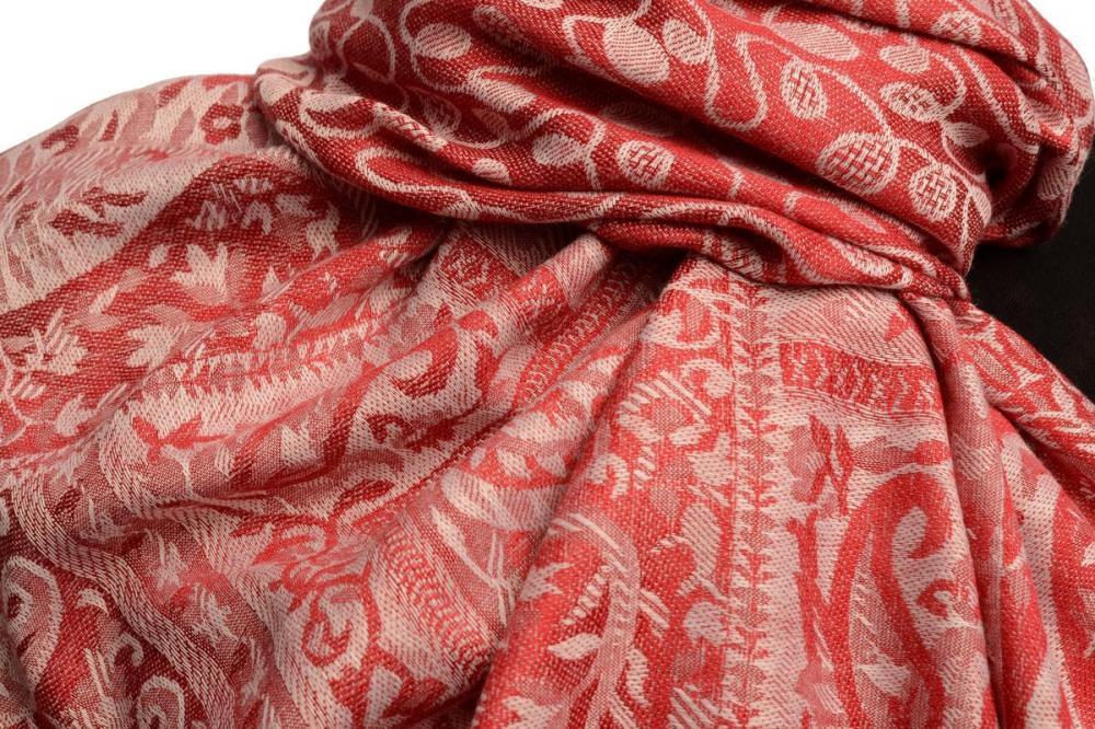 Liss Kiss Dots On Beige & Red Pashmina Feel With Tassels - Scarf