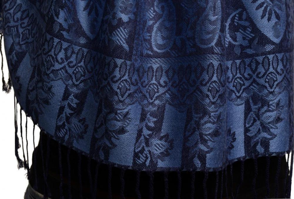 Liss Kiss Dots On Blue & Dark Blue Pashmina Feel With Tassels - Scarf
