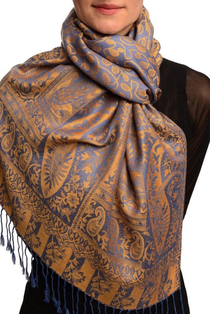 liss kiss Dots On Blue & Orange Pashmina Feel With Tassels - Scarf