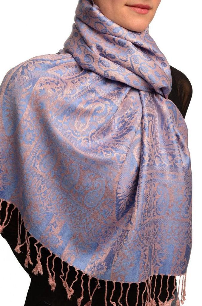 Liss Kiss Dots On Blue & Pink Pashmina Feel With Tassels - Scarf