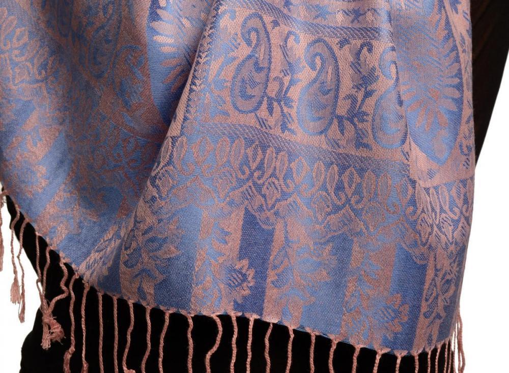 Liss Kiss Dots On Blue & Pink Pashmina Feel With Tassels - Scarf