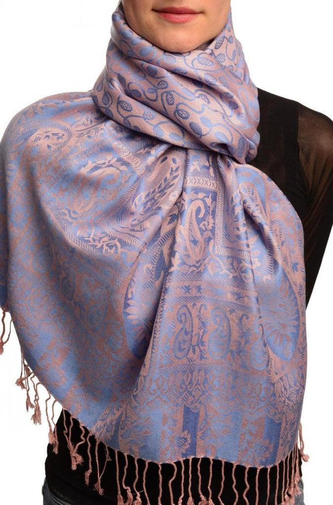 Liss Kiss Dots On Blue & Pink Pashmina Feel With Tassels - Scarf