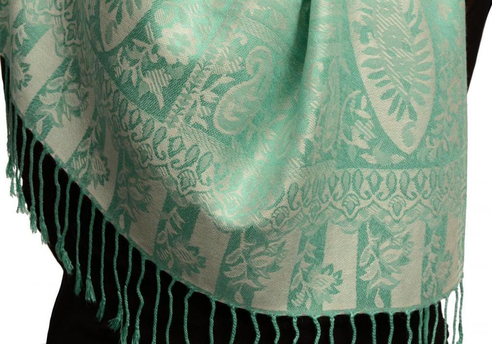 Liss Kiss Dots On Caledon Green Pashmina Feel With Tassels - Scarf