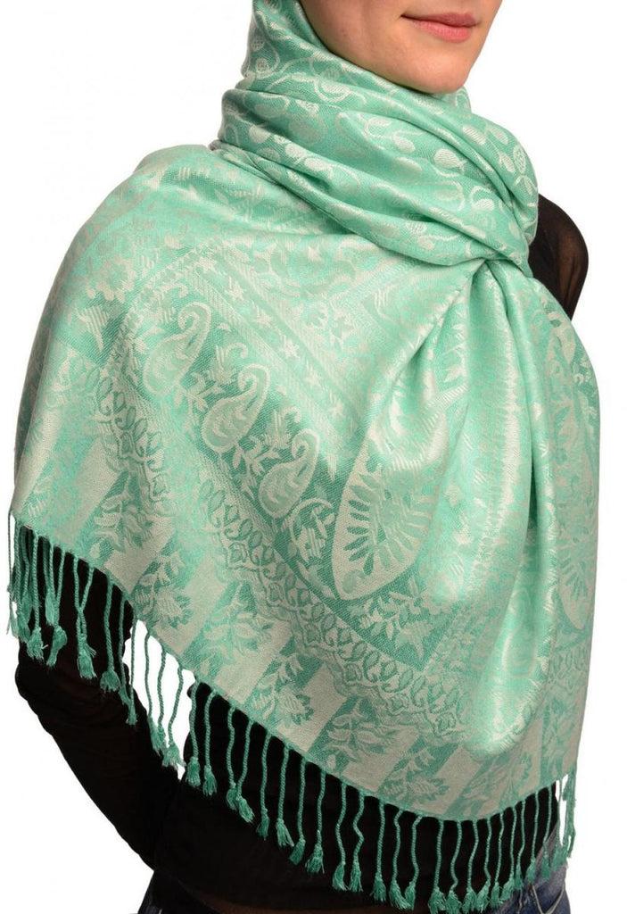 Liss Kiss Dots On Caledon Green Pashmina Feel With Tassels - Scarf