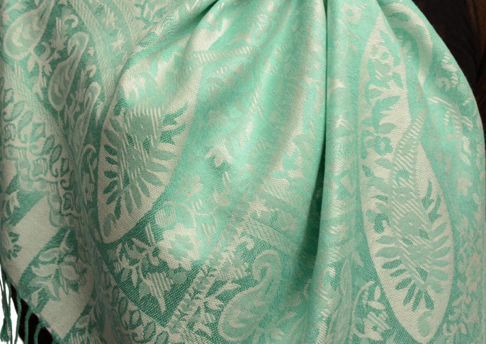 Liss Kiss Dots On Caledon Green Pashmina Feel With Tassels - Scarf