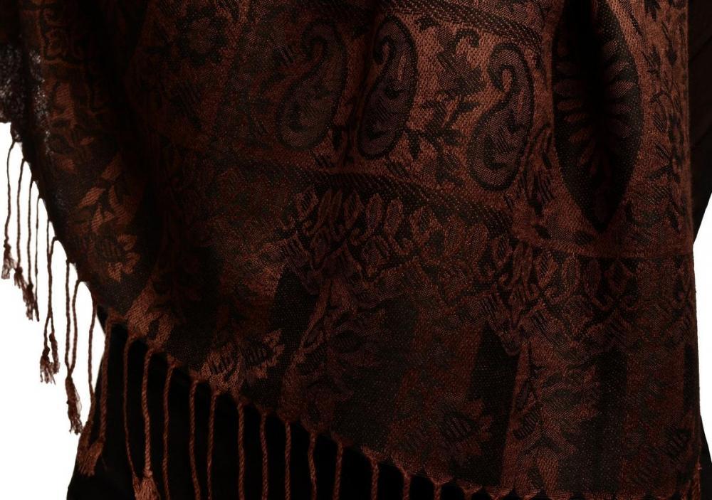 Liss Kiss Dots On Chocolate Brown Pashmina Feel With Tassels - Scarf