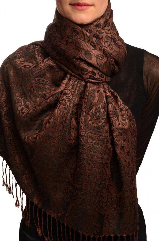 liss kiss Dots On Chocolate Brown Pashmina Feel With Tassels - Scarf