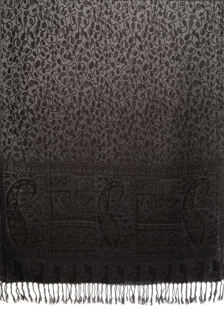 Liss Kiss Dots On Dark Grey & Black Pashmina Feel With Tassels - Scarf