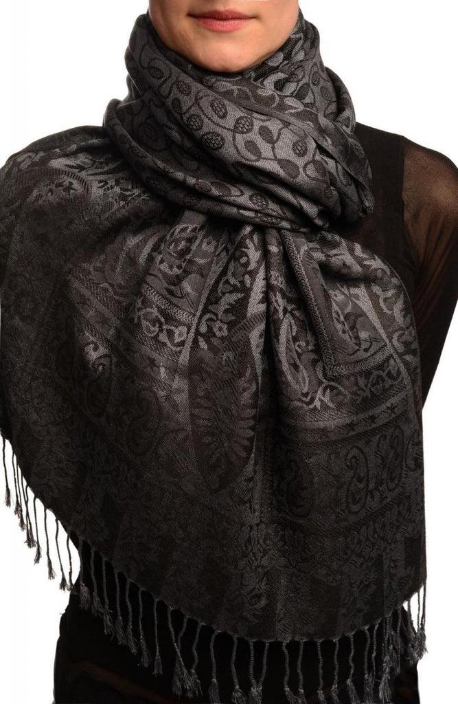 liss kiss Dots On Dark Grey & Black Pashmina Feel With Tassels - Scarf
