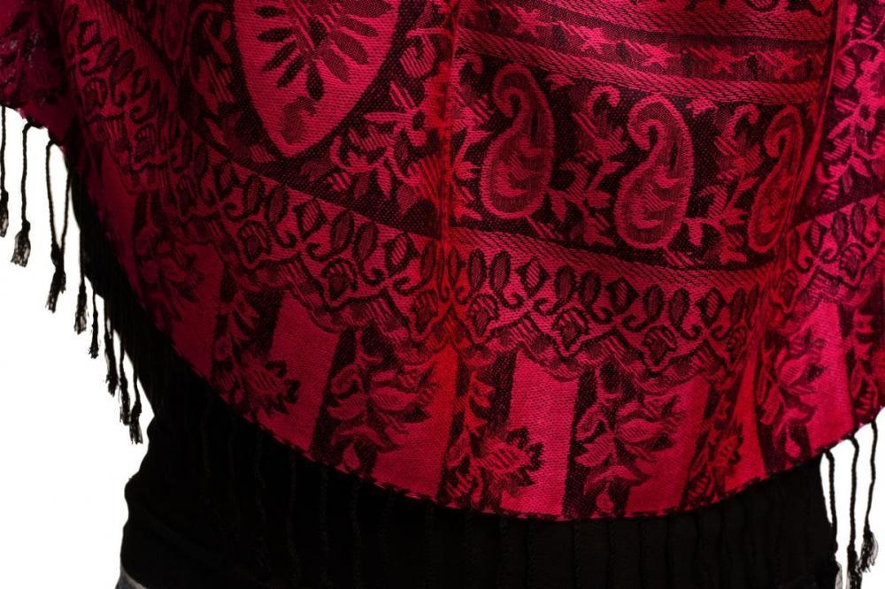 Liss Kiss Dots On Fuchsia & Black Pashmina Feel With Tassels - Scarf