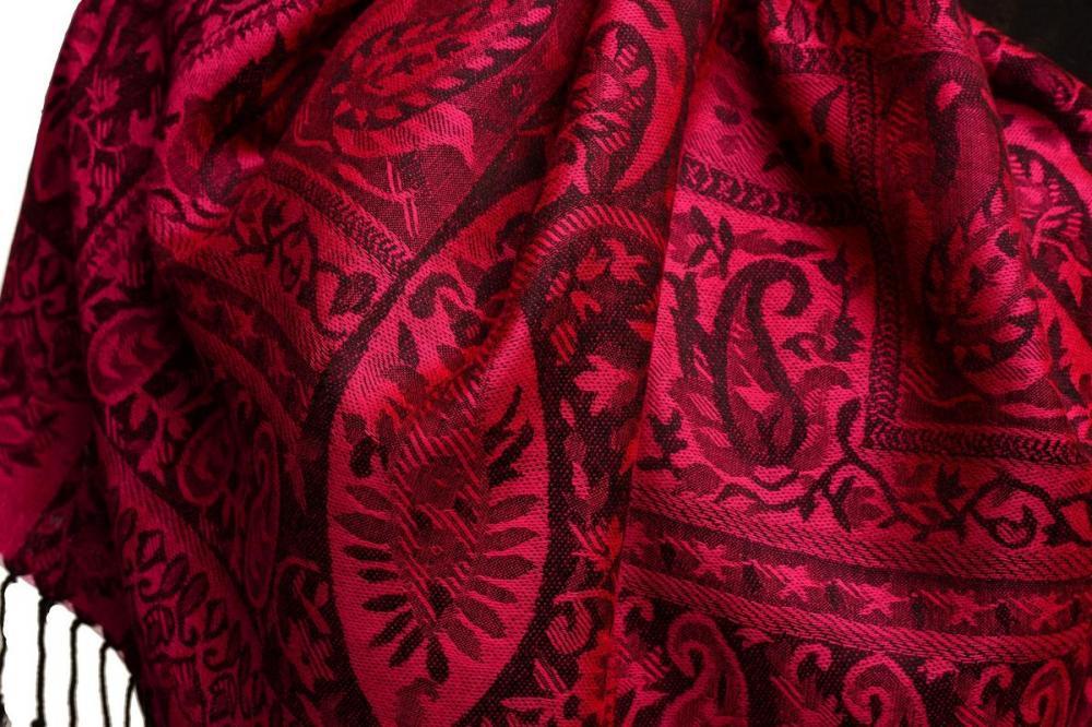 Liss Kiss Dots On Fuchsia & Black Pashmina Feel With Tassels - Scarf