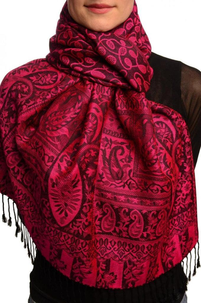 liss kiss Dots On Fuchsia & Black Pashmina Feel With Tassels - Scarf