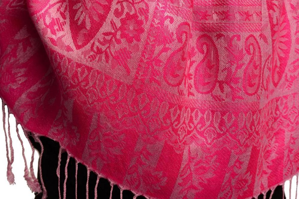 Liss Kiss Dots On Fuchsia Pink Pashmina Feel With Tassels - Scarf