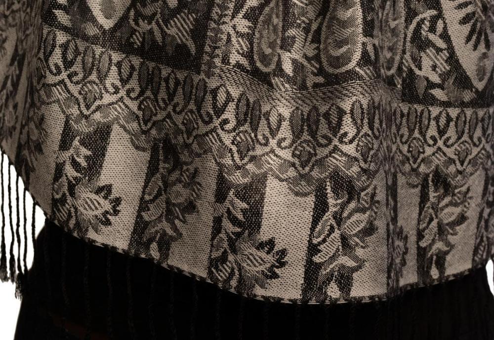 Liss Kiss Dots On Grey & Black Pashmina Feel With Tassels - Scarf