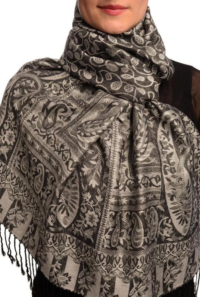 liss kiss Dots On Grey & Black Pashmina Feel With Tassels - Scarf