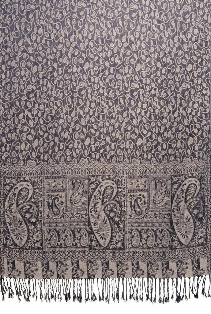 Liss Kiss Dots On Grey & Dark Blue Pashmina Feel With Tassels - Scarf